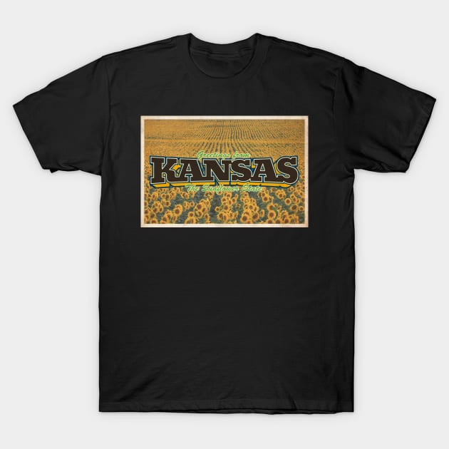 Greetings from Kansas - Vintage Travel Postcard Design T-Shirt by fromthereco